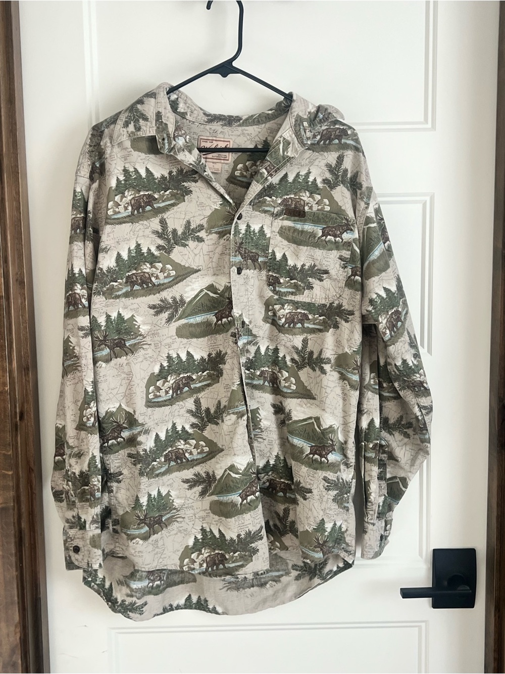 Woolrich Beige and Green Outdoors Print Button-Down Shirt